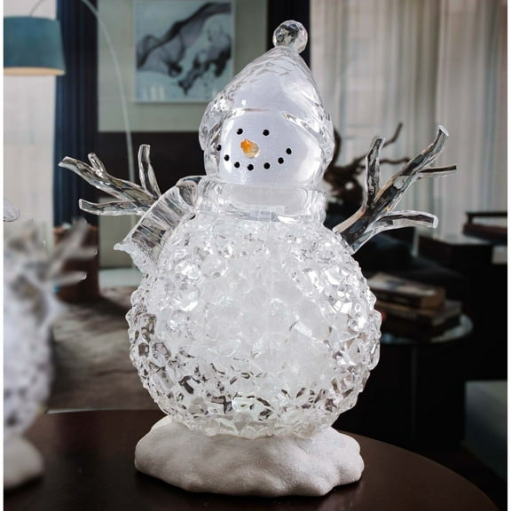 Set of 2 Clear and Orange Contemporary Large Silver Glitter Snowmen LED Lighted Tabletop Decor 17"