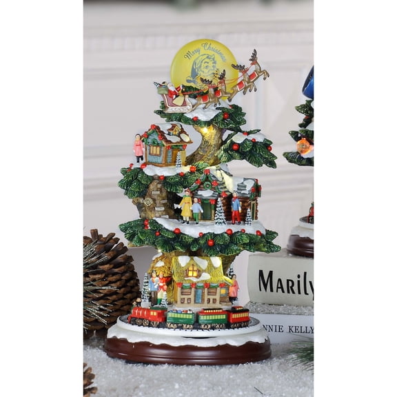 Set of 2 LED Lighted and Musical Christmas Tree House Village Decorations - 12.5"