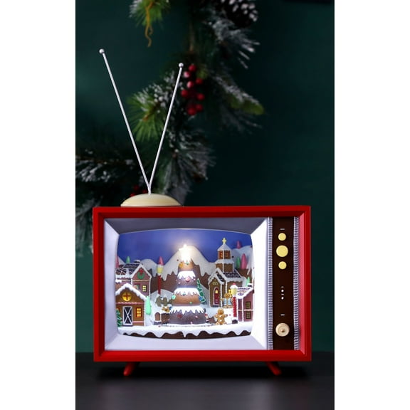 Icy Giftware LED Lighted Musical Retro TV Christmas Decorations - 15.5" - Set of 2
