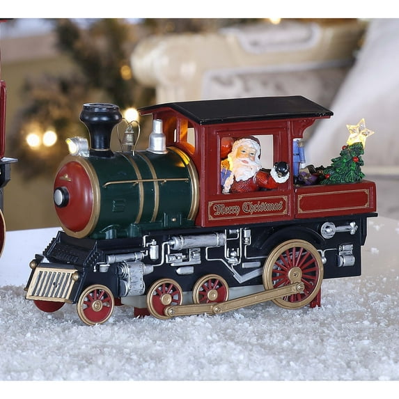 Set of 2 Red and Black Small Steam Locomotive Engine LED Lighted Tabletop Decor 5.5"