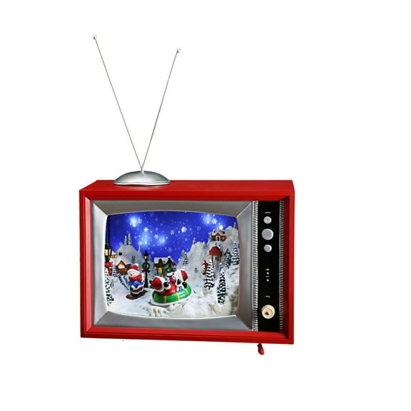 Icy Giftware Set of 2 Red and White LED Cascading Snow Screen Village in Retro TV Decoration 15.25"