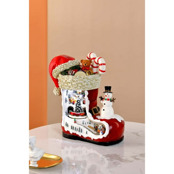 Icy Giftware Set of 2 Red and White Pre-Lit Village Stocking Christmas Tabletop Decorations 10"