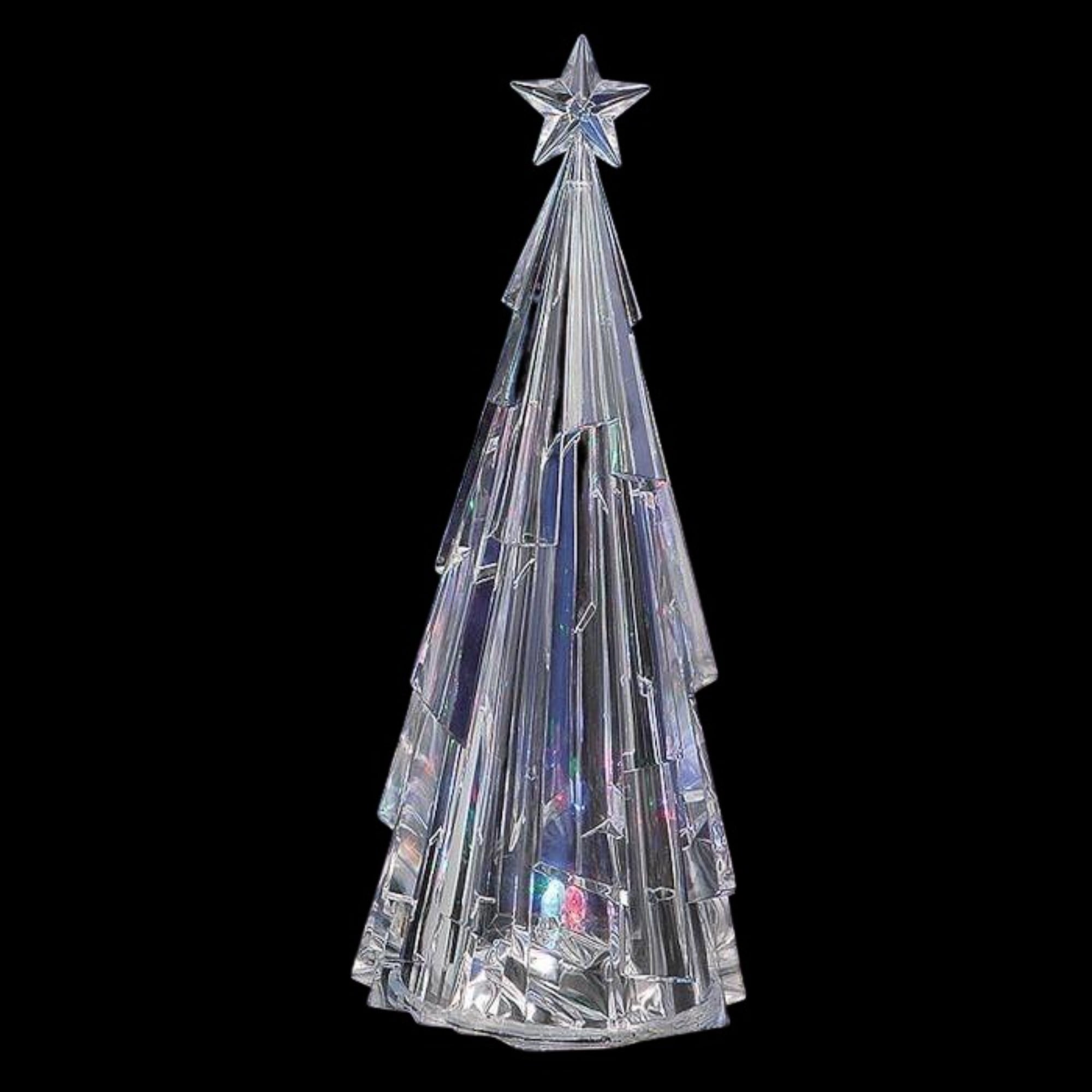 Set of 4 Clear Crystal LED Lighted Christmas Tree Figurines 8"