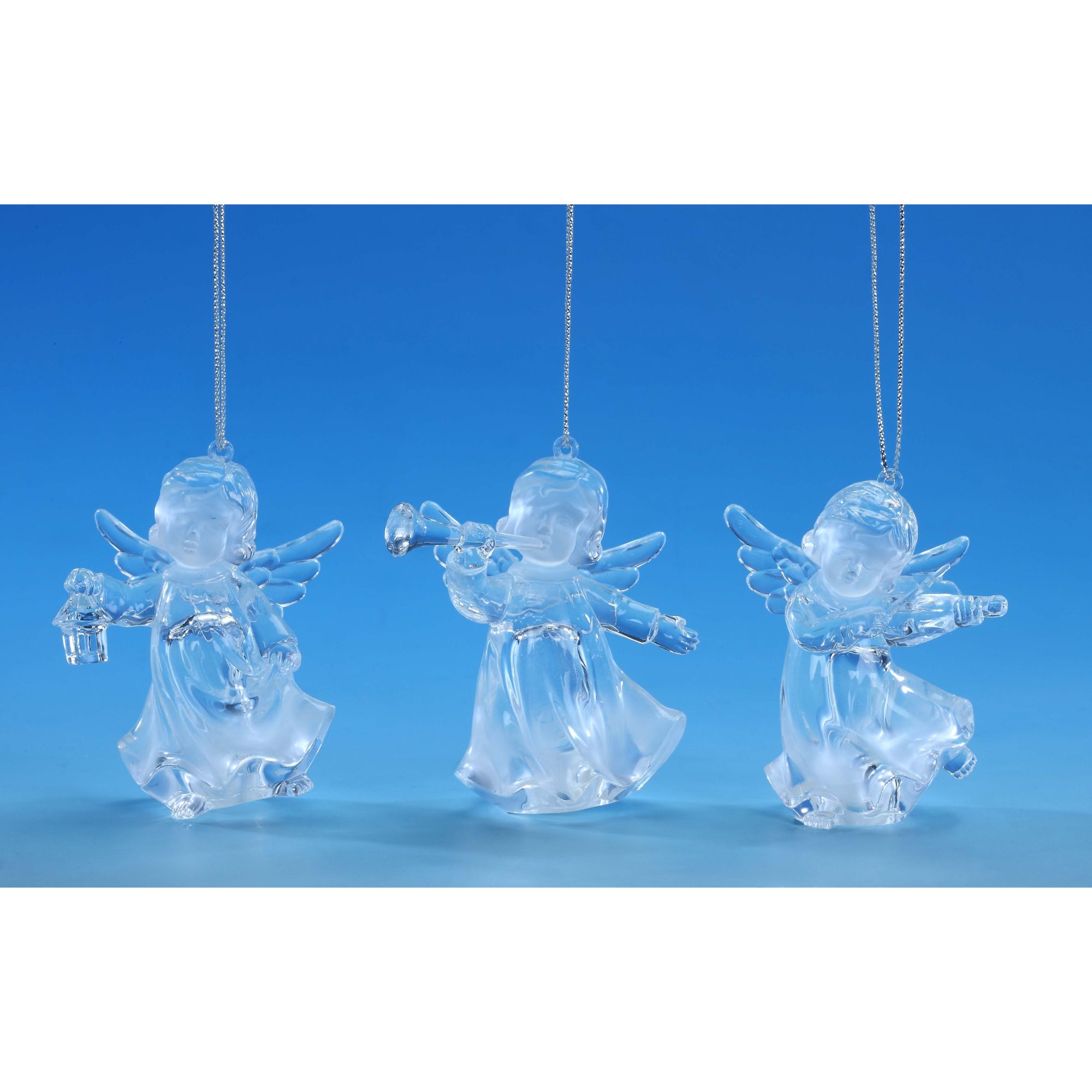 Set of 6 Clear and Gold Acrylic Cherub Christmas Ornaments 7"