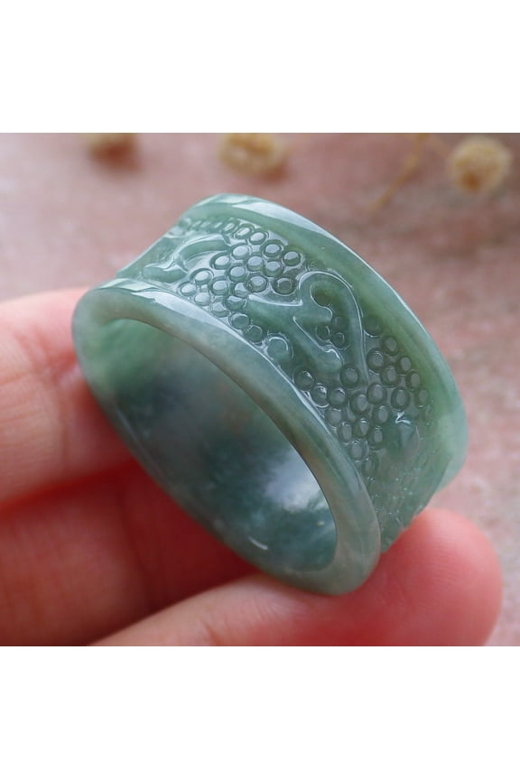 Icy Green JADE Jadeite Mantra RING USA 12.75 RING 676302 TN