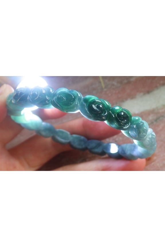 Icy Green Lavender Natural A JADE Jadeite Flower Bangle Bracelet 54 mm 693930 TN