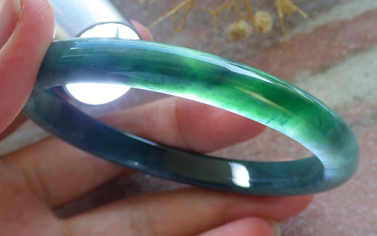 Icy Green Natural A JADE Jadeite Bangle Bracelet 59 mm 684446 TN