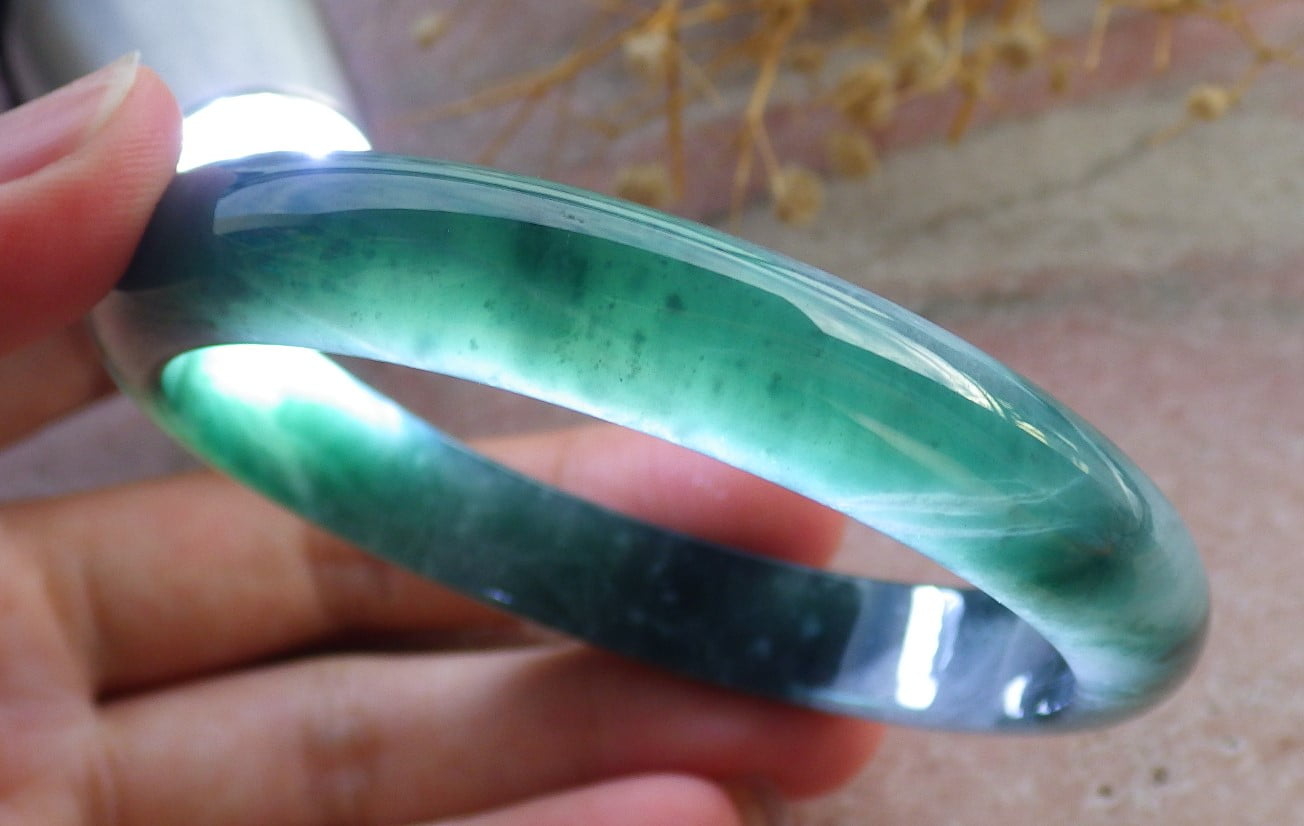 GOJADE Icy Green Natural A JADE Jadeite Bangle Bracelet 60 mm 684200 TN