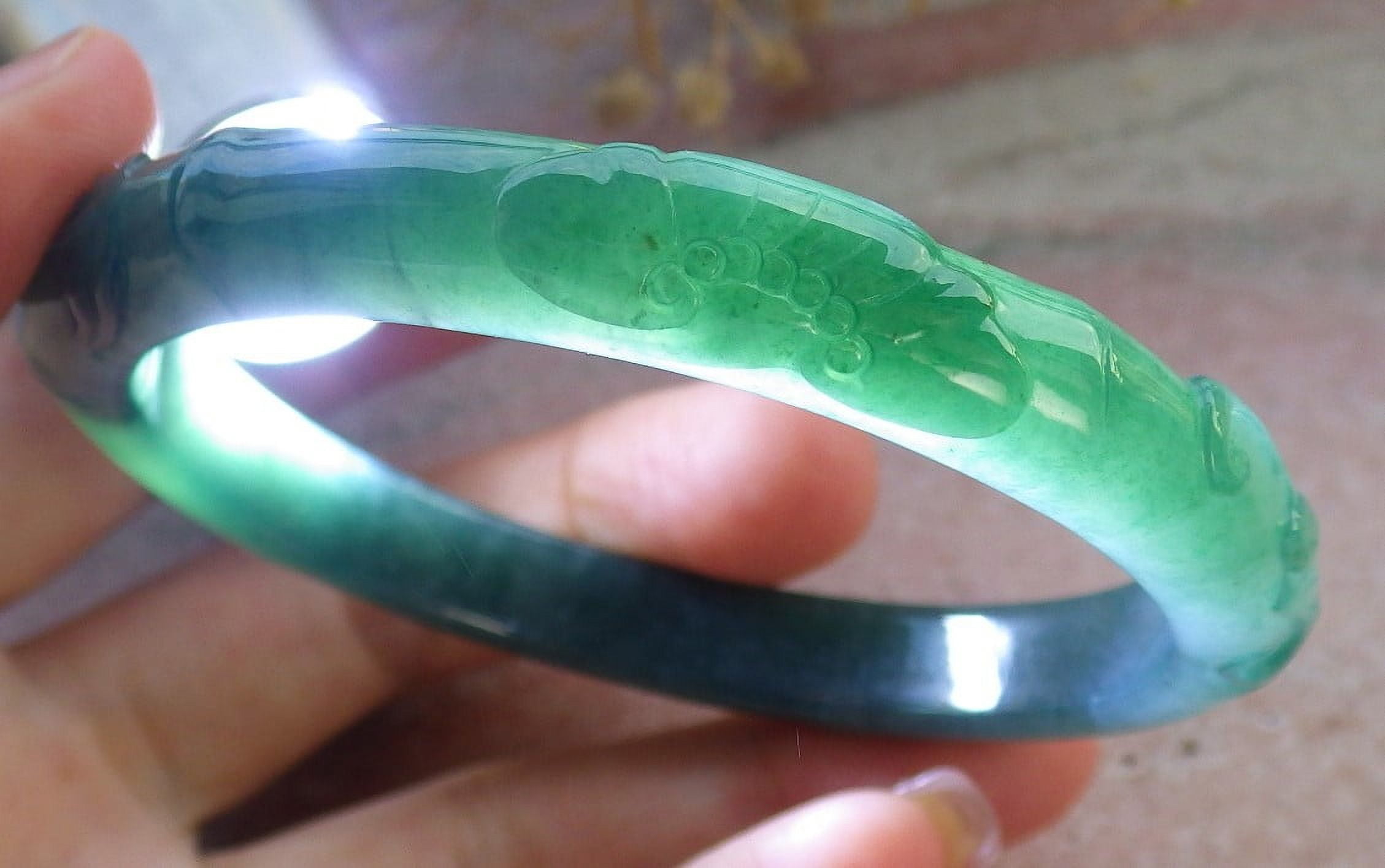 Icy Green Natural A JADE Jadeite Bat Ruyi Bamboo Bangle Bracelet 58 mm 684033 TN