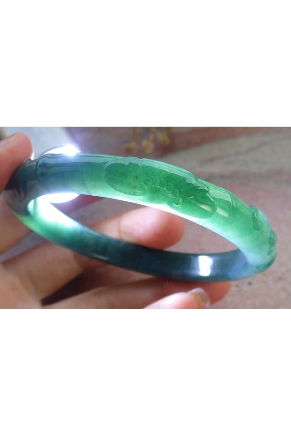 Icy Green Natural A JADE Jadeite Bat Ruyi Bamboo Bangle Bracelet 58 mm 684033 TN