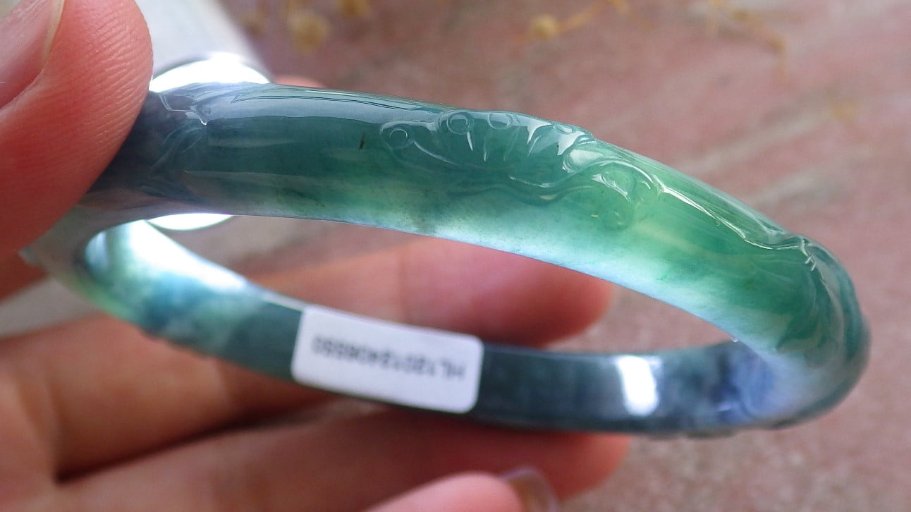 Icy Green Natural A JADE Jadeite Butterfly Flower Bangle Bracelet 58 mm 683660 TN
