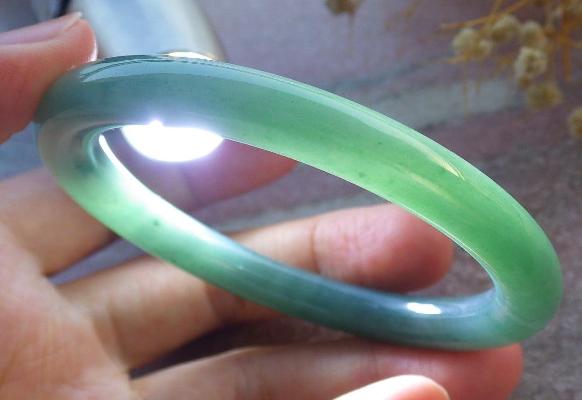 Icy Green Natural A JADE Jadeite Circle Bangle Bracelet 55 mm 681102 TN