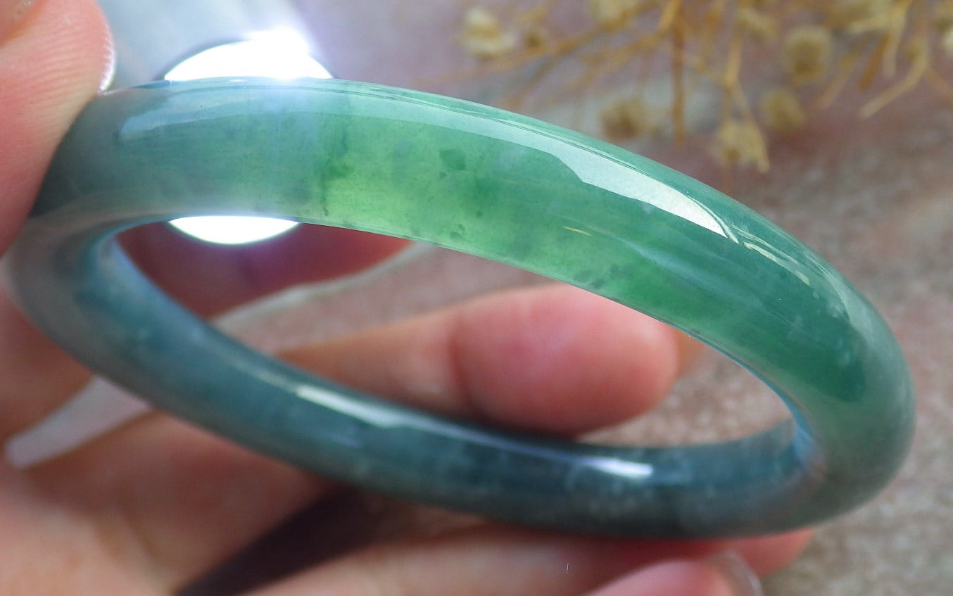 Icy Green Natural A JADE Jadeite Circle Bangle Bracelet 55 mm 682158 TN