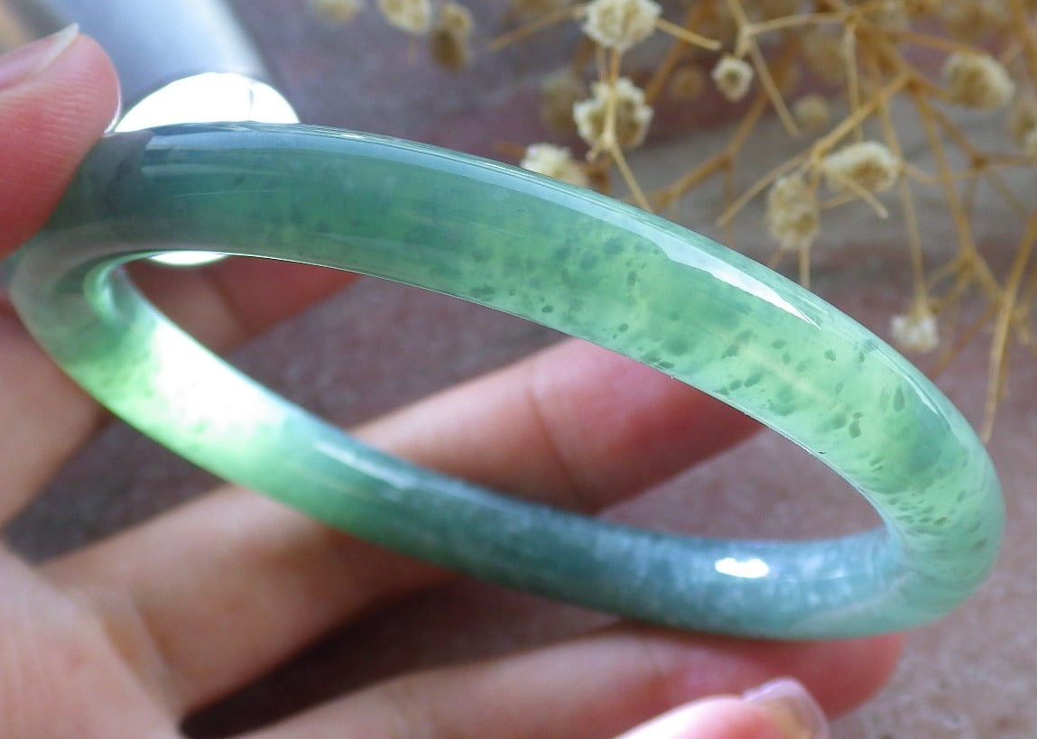 Icy Green Natural A JADE Jadeite Circle Bangle Bracelet 57 mm 683853 TN