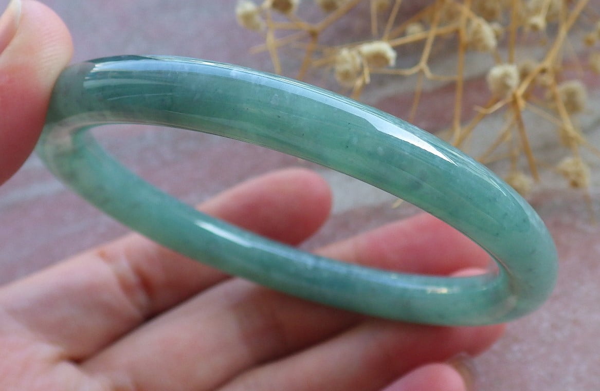 Icy Green Natural A JADE Jadeite Circle Bangle Bracelet 57 mm 683862 TN