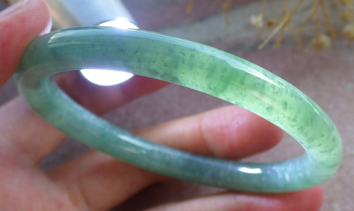 Icy Green Natural A JADE Jadeite Circle Bangle Bracelet 58 mm 683896 TN