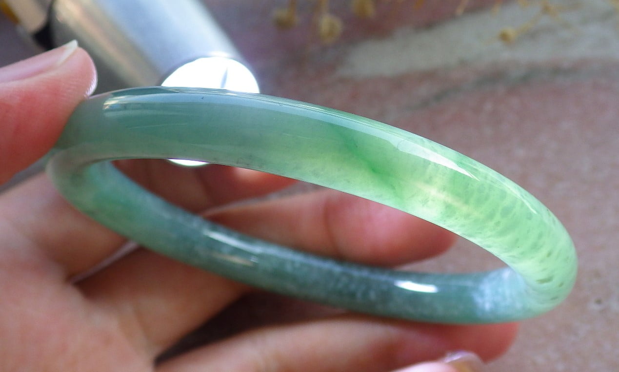 Icy Green Natural A JADE Jadeite Circle Bangle Bracelet 58 mm 683916 TN