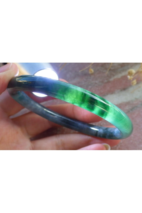 Icy Green Natural A JADE Jadeite Circle Bangle Bracelet 58 mm 685962 TN