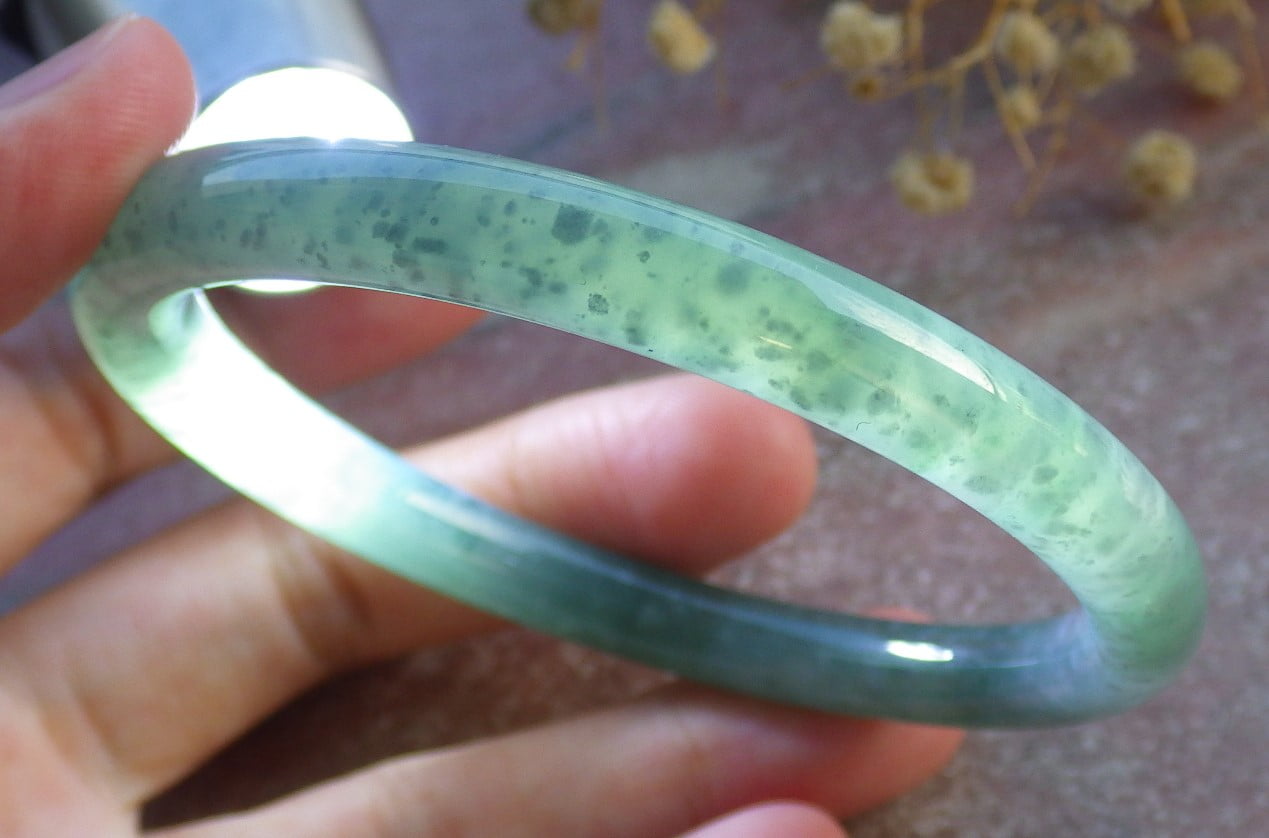 Icy Green Natural A JADE Jadeite Circle Bangle Bracelet 59 mm 680541 TN
