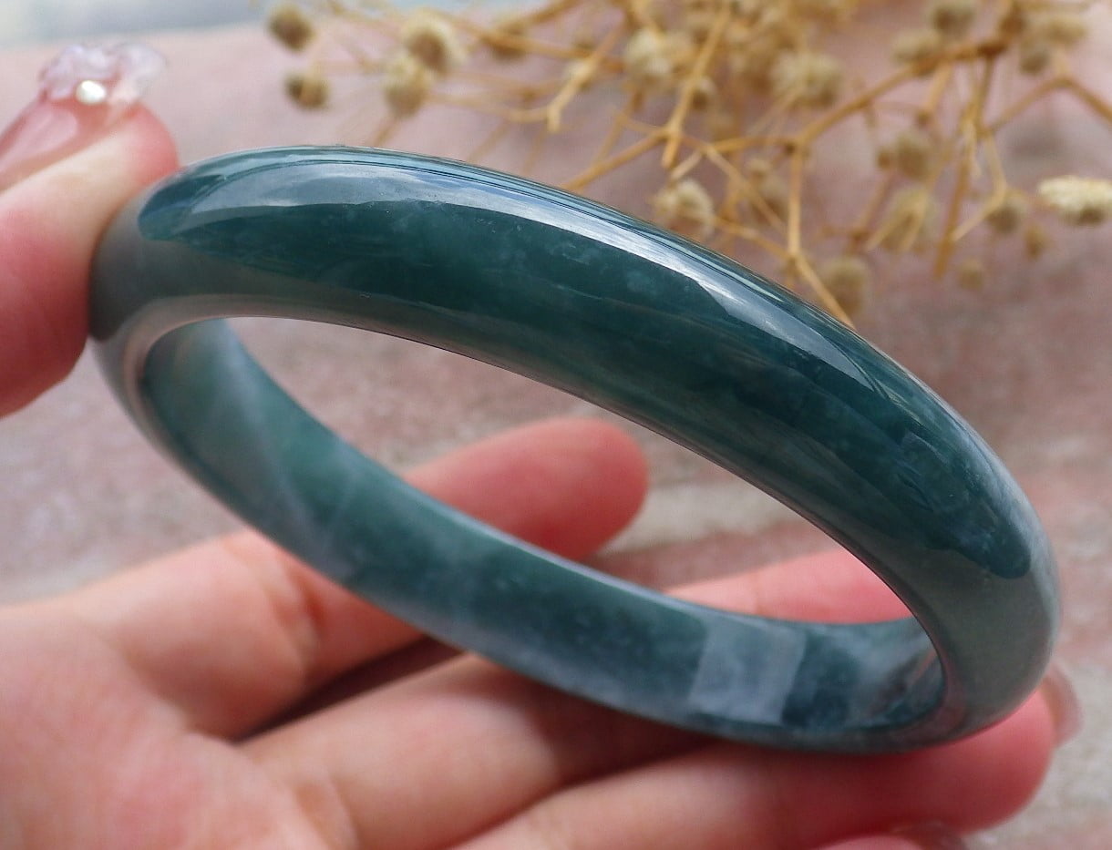 Icy Green Natural A JADE Jadeite Circle Bangle Bracelet 60 mm 682481 TN