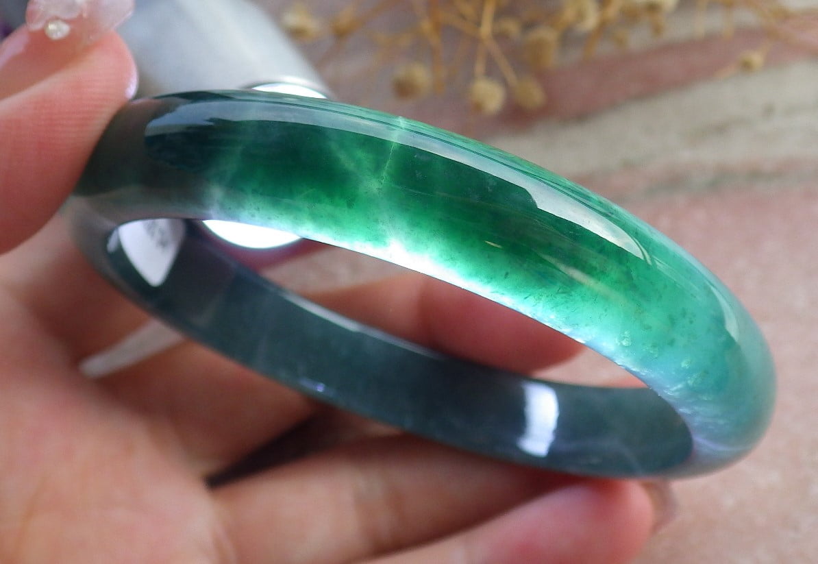 Icy Green Natural A JADE Jadeite Circle Bangle Bracelet 60 mm 682900 TN