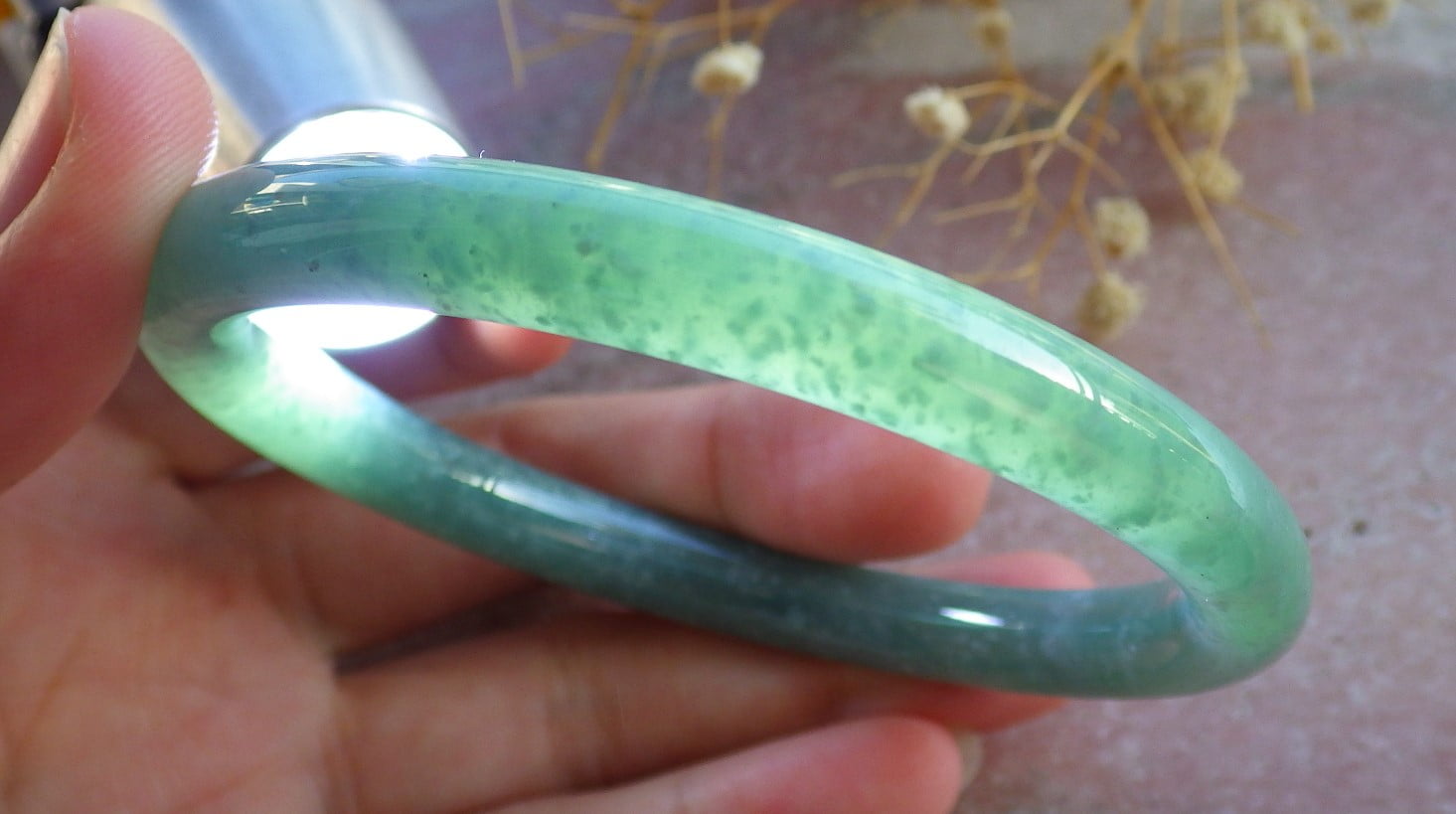 Icy Green Natural A JADE Jadeite Circle Bangle Bracelet 60 mm 685118 TN
