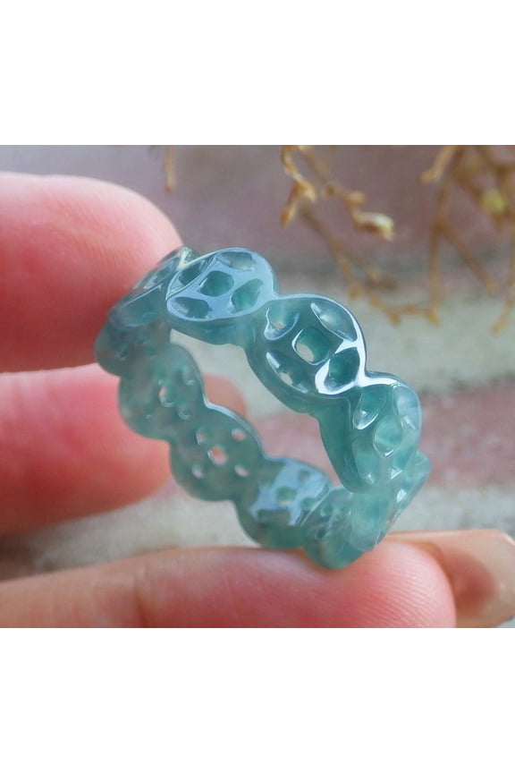 Icy Green Natural A JADE Jadeite Coin RING USA. 10.25 RING 685205 TN