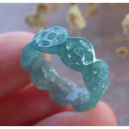 Icy Green Natural A JADE Jadeite Coin RING USA. 5.5 RING 680626 TN