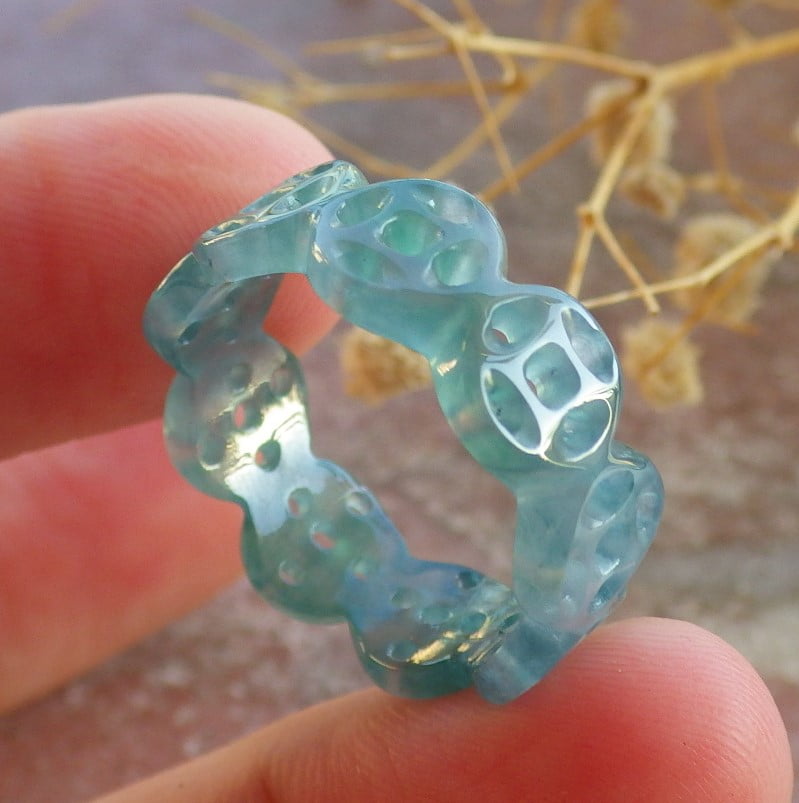 GOJADE Icy Green Natural A JADE Jadeite Coin RING USA. 8.5 RING 685219 TN