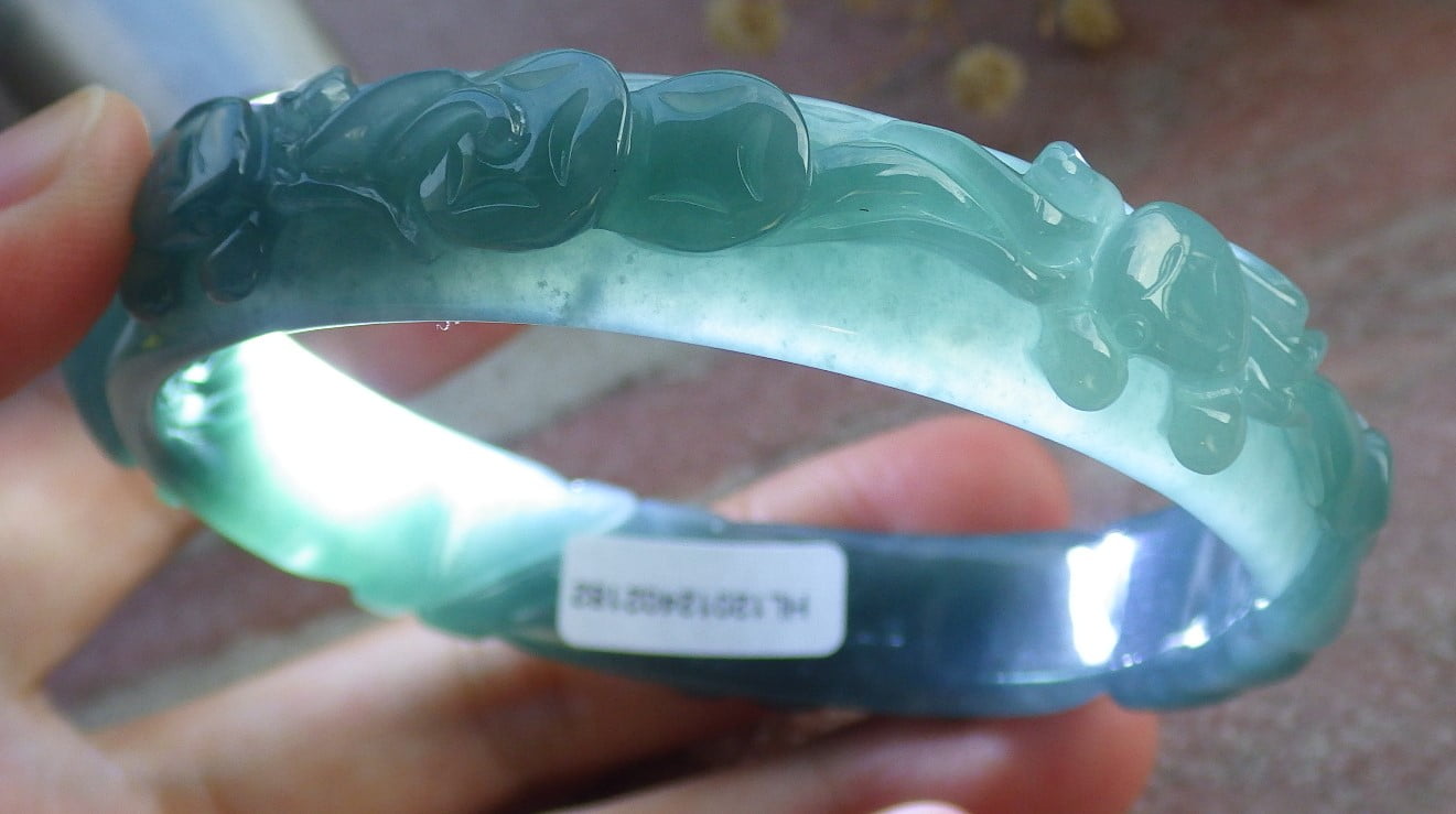 Icy Green Natural A JADE Jadeite Crab Coin Lotus Leaf Bangle Bracelet 62 mm 680598 TN