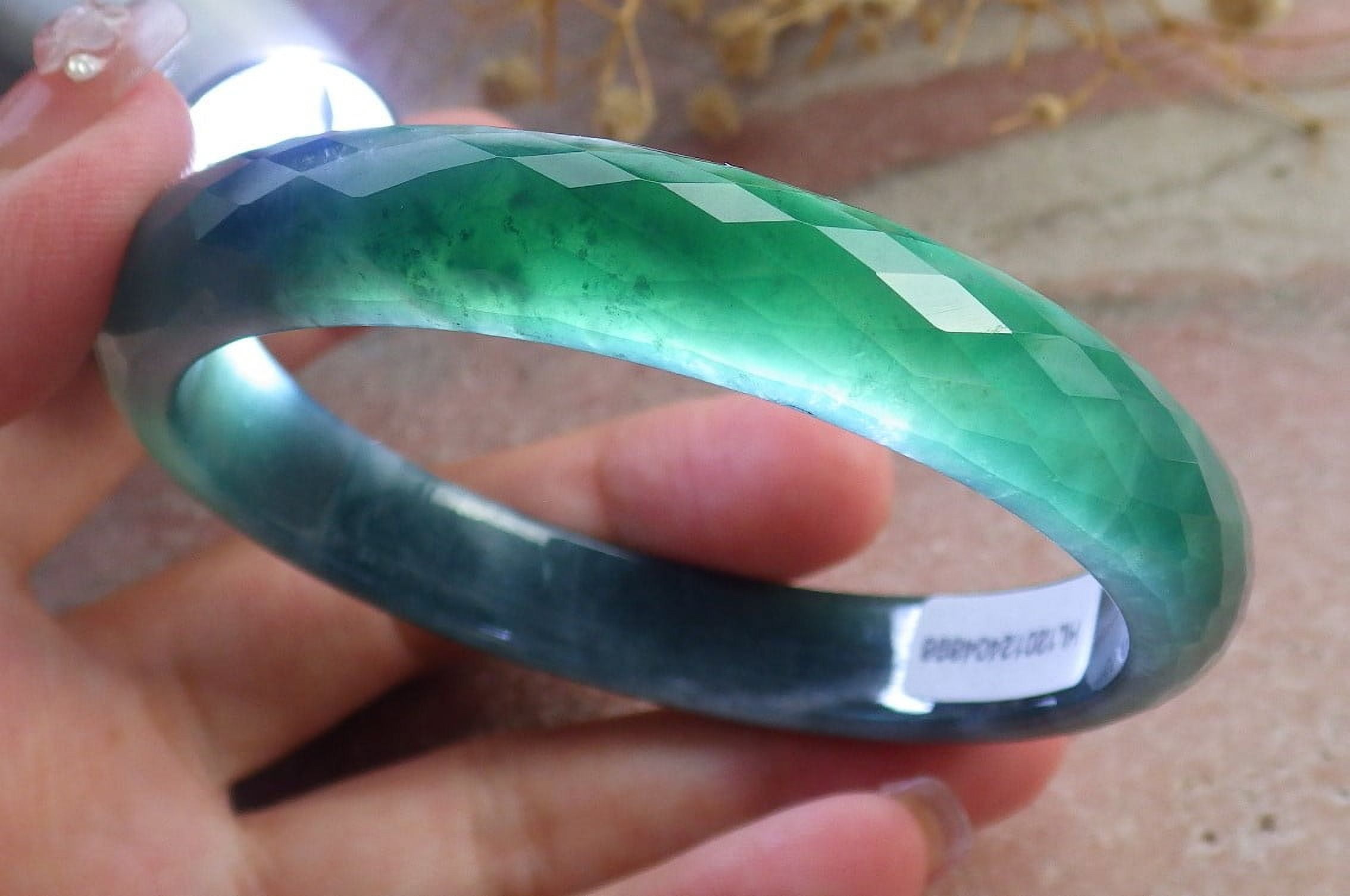 Icy Green Natural A JADE Jadeite Dia Cut Bangle Bracelet 59 mm 682912 TN