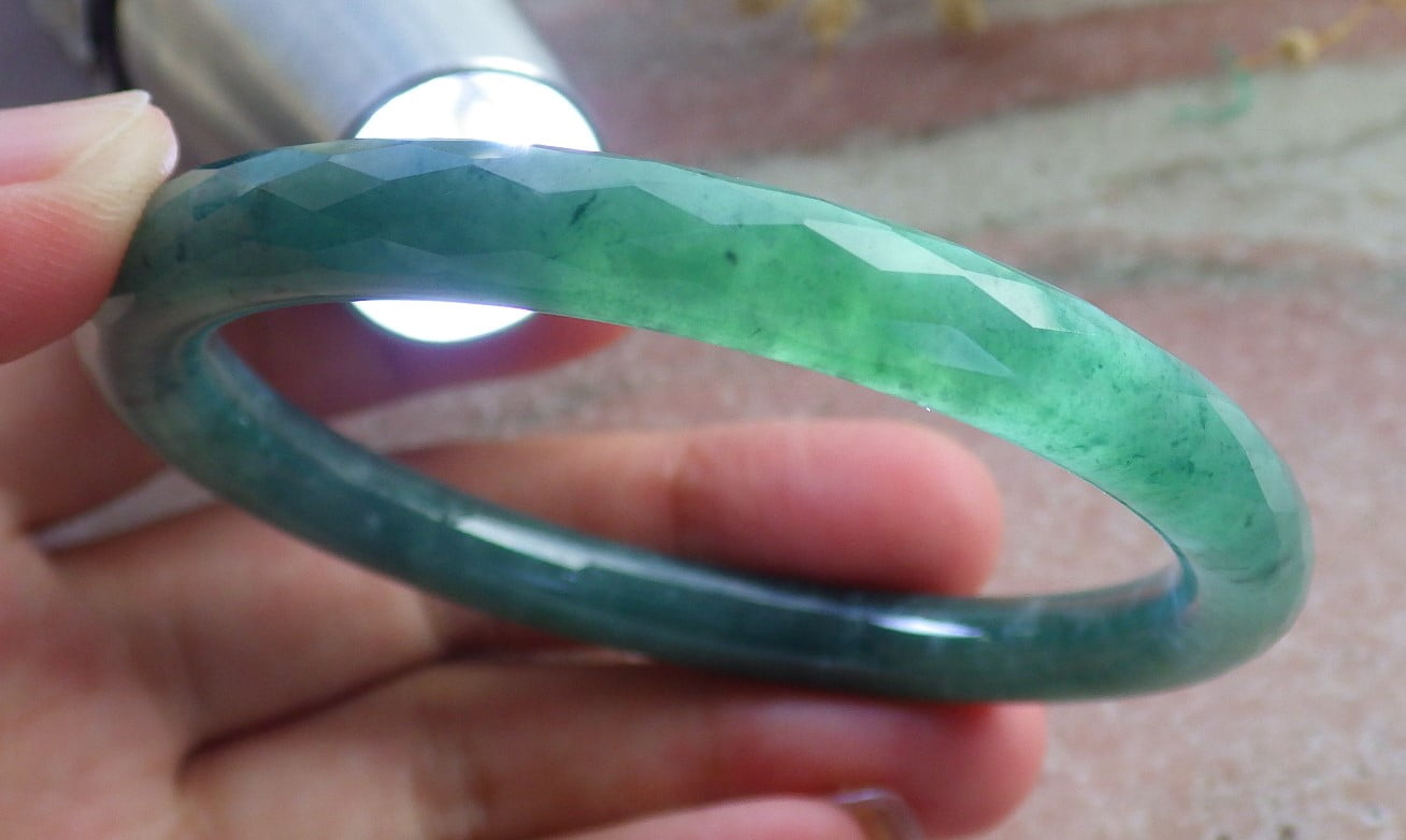 Icy Green Natural A JADE Jadeite Dia Cut Circle Bangle Bracelet 55 mm 683392 TN
