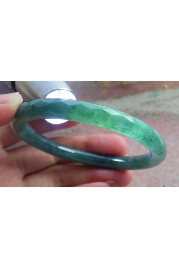 Icy Green Natural A JADE Jadeite Dia Cut Circle Bangle Bracelet 55 mm 683392 TN
