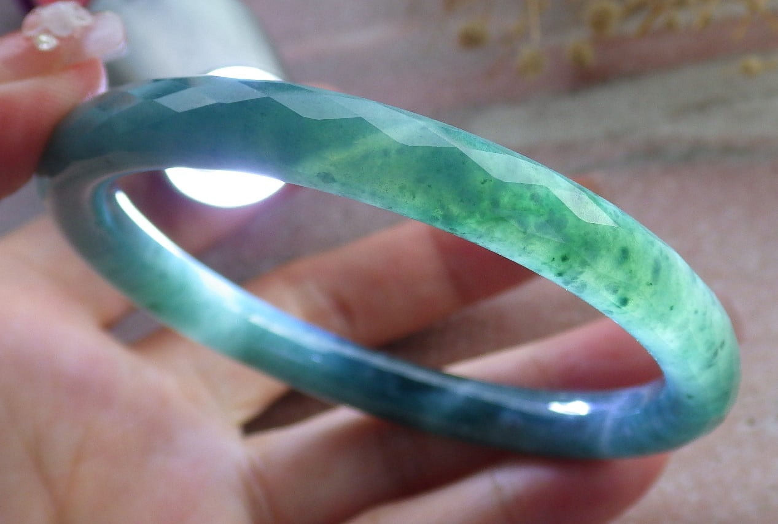 Icy Green Natural A JADE Jadeite Dia Cut Circle Bangle Bracelet 58 mm 682723 TN