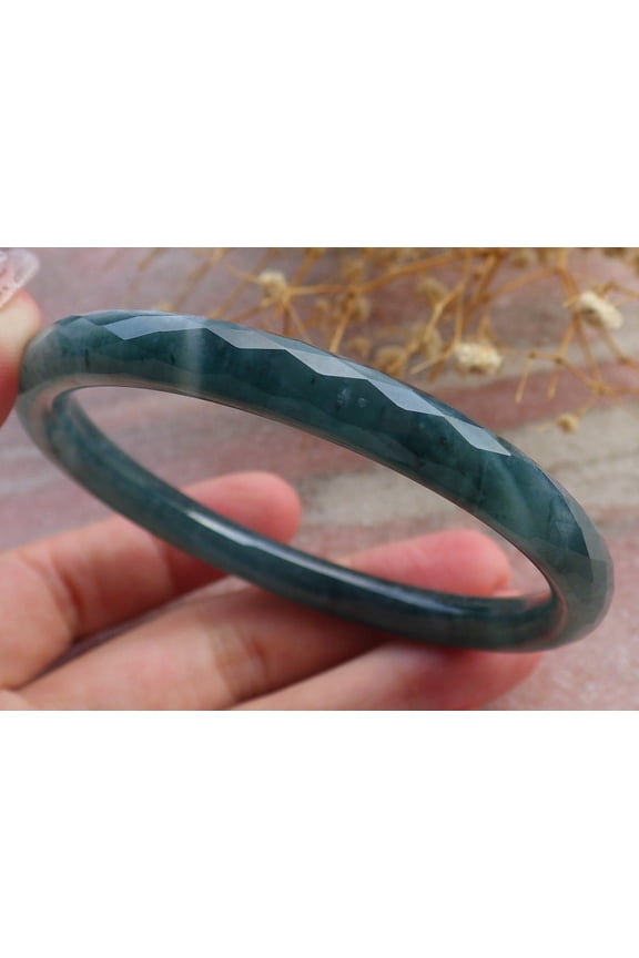 Icy Green Natural A JADE Jadeite Dia Cut Circle Bangle Bracelet 58 mm 682922 TN
