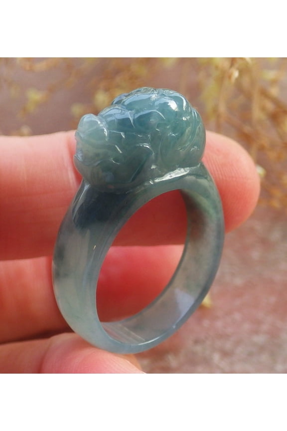 Icy Green Natural A JADE Jadeite Dragon Pi Xiu RING USA. 8 RING 698647 TN