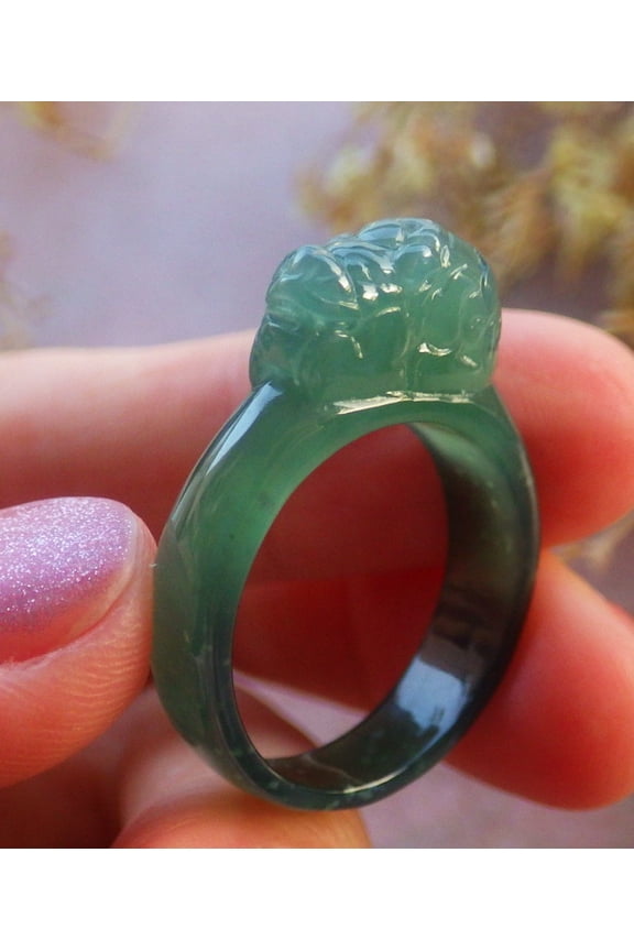 Icy Green Natural A JADE Jadeite Dragon Pi Xiu RING USA. 9.25 RING 696872 TN