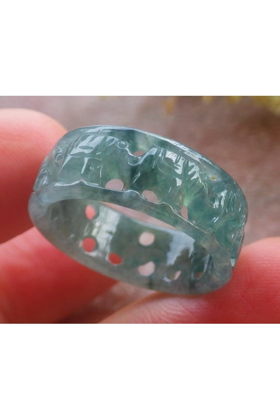 Icy Green Natural A JADE Jadeite Elephant RING USA. 7.75 RING 695597 TN