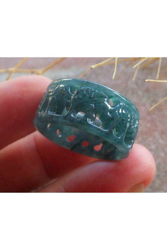 Icy Green Natural A JADE Jadeite Elephant RING USA. 9 RING 689288 TN