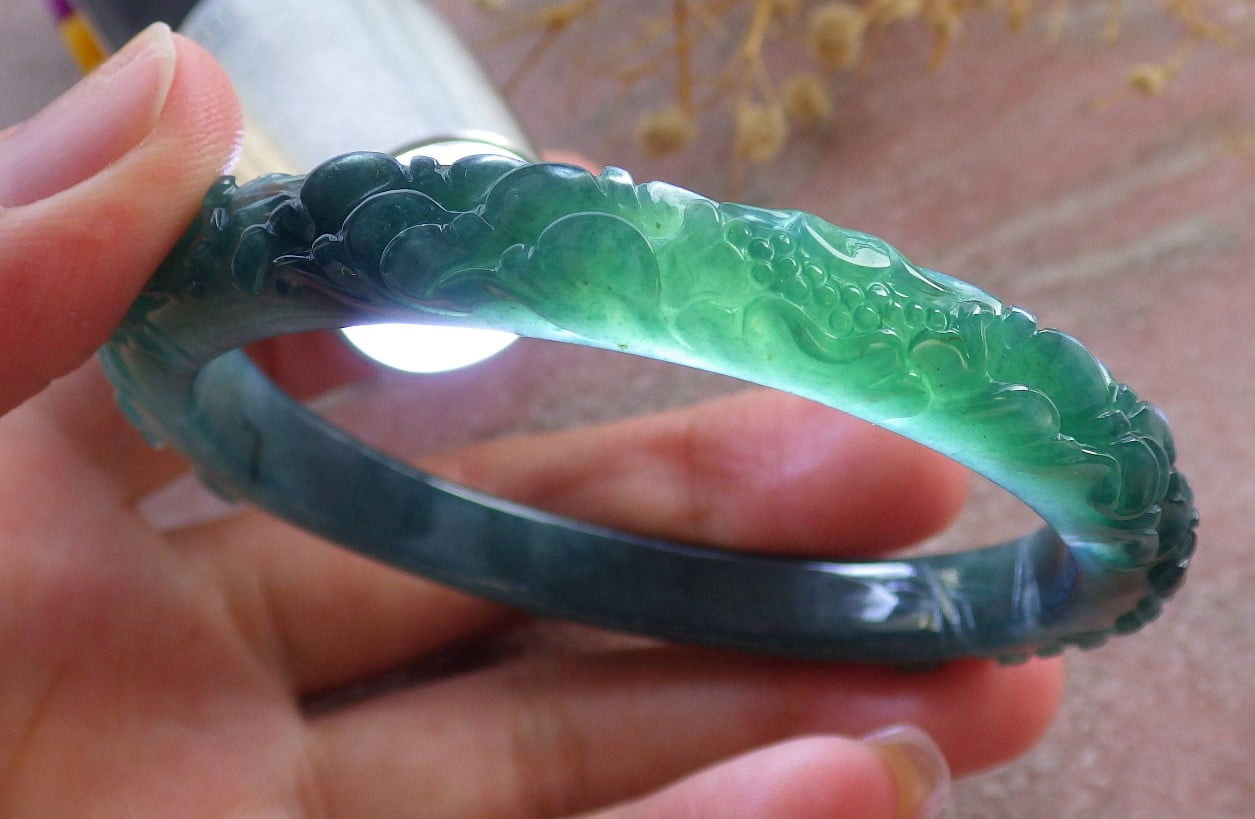 Icy Green Natural A JADE Jadeite Flower Bangle Bracelet 58 mm 683687 TN