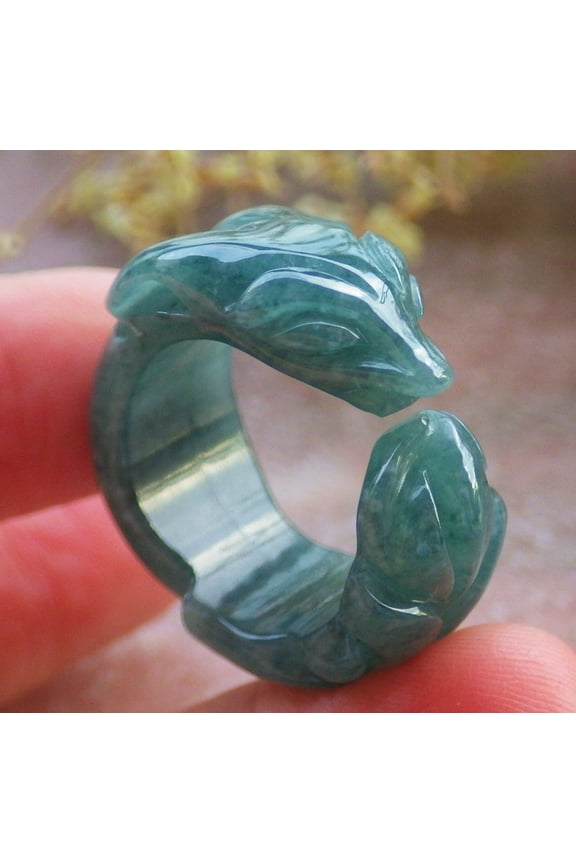 Icy Green Natural A JADE Jadeite Fox RING USA. 6.75 RING 696433 TN