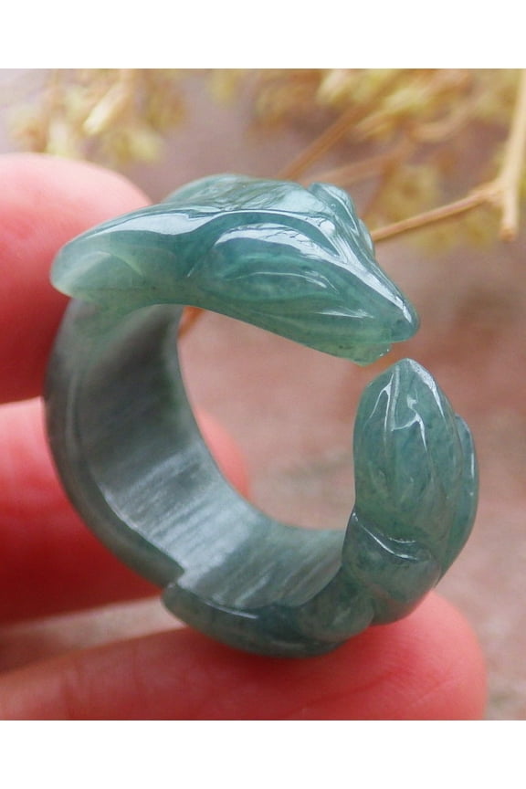 Icy Green Natural A JADE Jadeite Fox RING USA. 6.75 RING 697194 TN