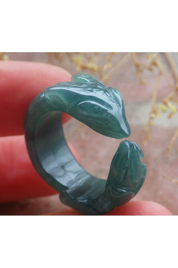 Icy Green Natural A JADE Jadeite Fox RING USA. 6.75 RING 698413 TN