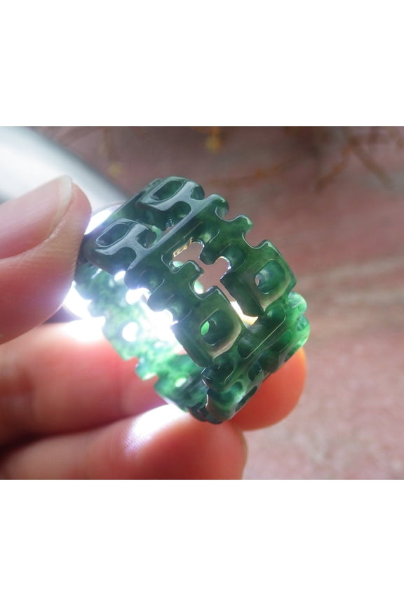 Icy Green Natural A JADE Jadeite Happy * Xi * RING USA. 7.5 RING 702754 TN