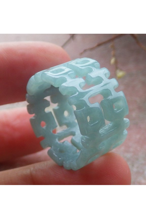 Icy Green Natural A JADE Jadeite Happy * Xi * RING USA. 8.25 RING 702817 TN