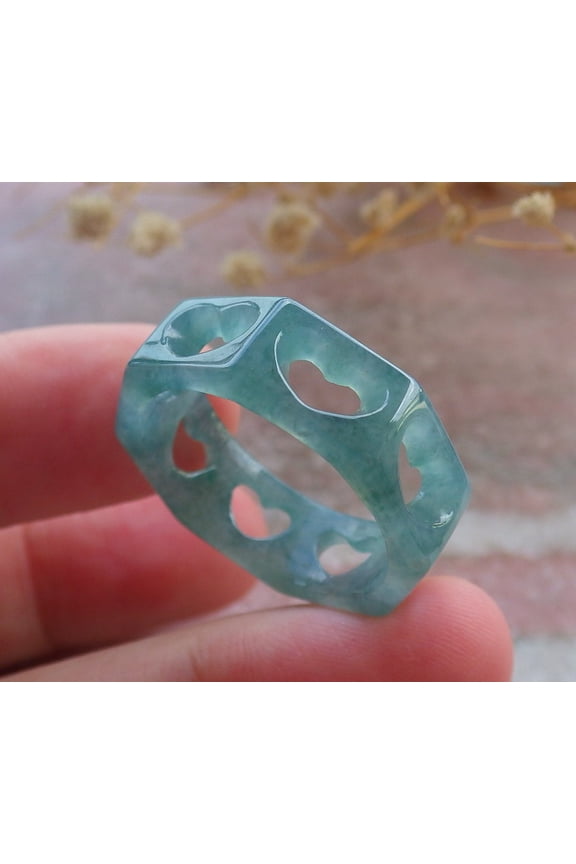 Icy Green Natural A JADE Jadeite Heart RING USA. 10.5 RING 683987 TN