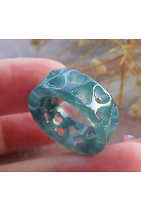 Icy Green Natural A JADE Jadeite Heart RING USA. 6.5 RING 681933 TN