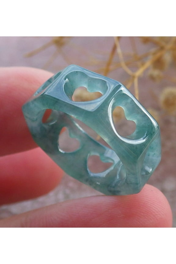 Icy Green Natural A JADE Jadeite Heart RING USA. 6 RING 683995 TN