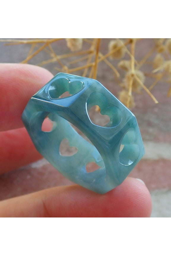 Icy Green Natural A JADE Jadeite Heart RING USA. 9 RING 684679 TN