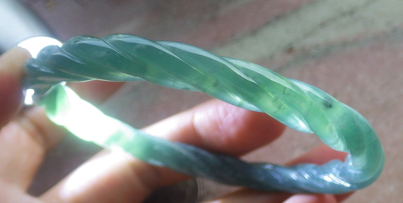 Icy Green Natural A JADE Jadeite Knotted Bangle Bracelet 59 mm 705002